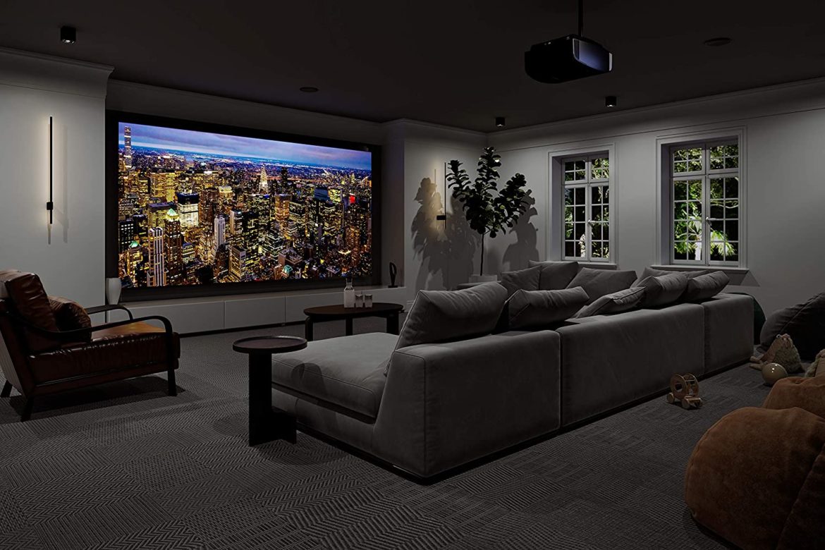 Sony VPL-VW325ES 4K HDR Home Theater Projector Sony VPL-VW325ES 4K HDR Home Theater Projector projecting movie on living room screen